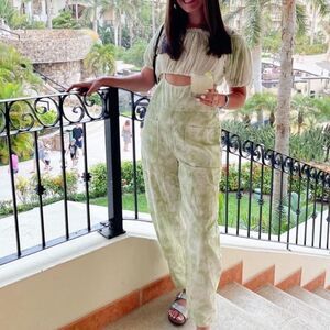 Free People Stroll In Kyoto Overall Jumpsuit Tie Dye Green